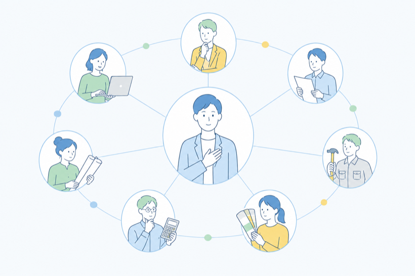コンシェルジュを中心に専門家・業者がつながるイラスト